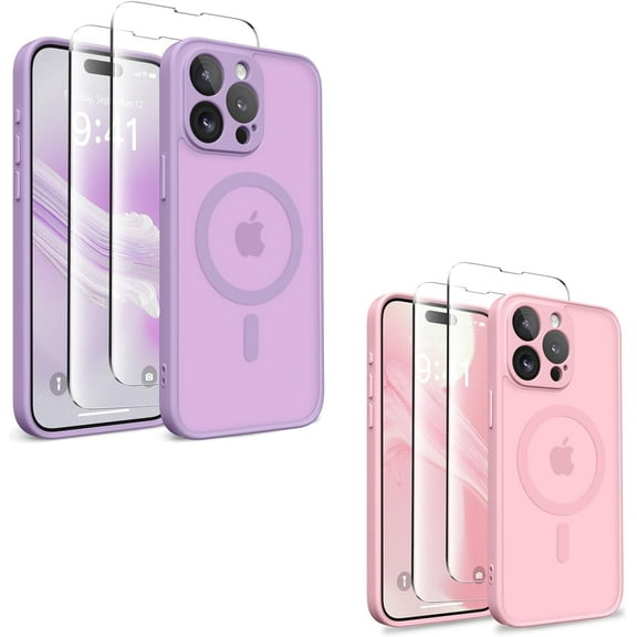 Magnetic for iPhone 13 Pro Case, [Compatible with MagSafe] [Full Camera Protection] Shockproof Slim Thin Case Cover for Translucent Matte Phone Case for 13 Pro, Elegant Purple & Peach Pink