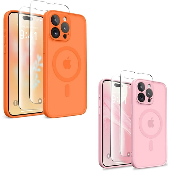 Magnetic for iPhone 13 Pro Case, [Compatible with MagSafe] [Full Camera Protection] Shockproof Slim Thin Case Cover for Translucent Matte Phone Case for 13 Pro, Orange Yellow & Peach Pink