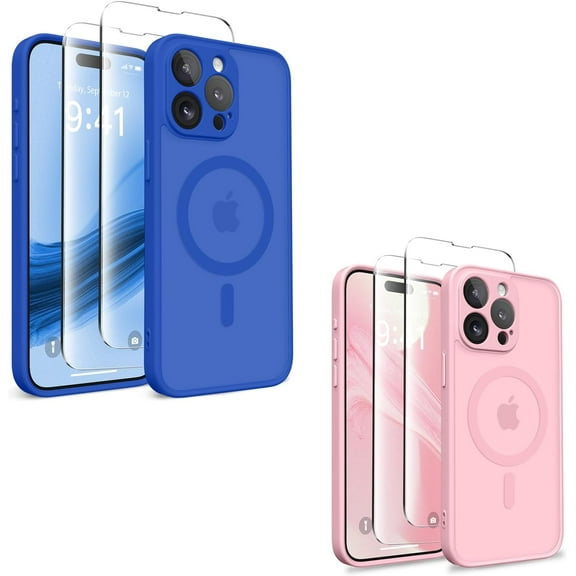 Magnetic for iPhone 13 Pro Case, [Compatible with MagSafe] [Full Camera Protection] Shockproof Slim Thin Case Cover for Translucent Matte Phone Case for iPhone 13 Pro, Klein Blue & Peach Pink