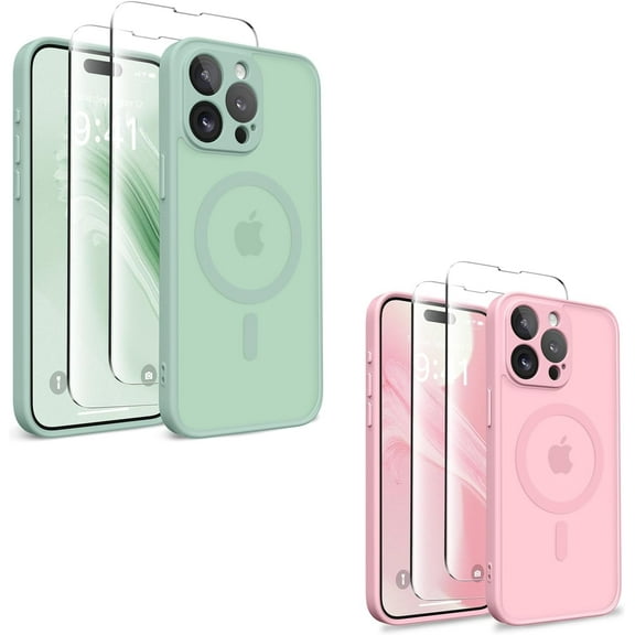 Magnetic for iPhone 13 Pro Case, [Compatible with MagSafe] [Full Camera Protection] Shockproof Slim Thin Case Cover for Translucent Matte Phone Case for iPhone 13 Pro, Mint Green & Peach Pink