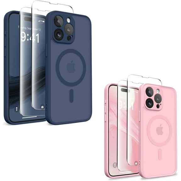 Magnetic for iPhone 13 Pro Case, [Compatible with MagSafe] [Full Camera Protection] Shockproof Slim Thin Case Cover for Translucent Matte Phone Case for iPhone 13 Pro, Navy Blue & Peach Pink