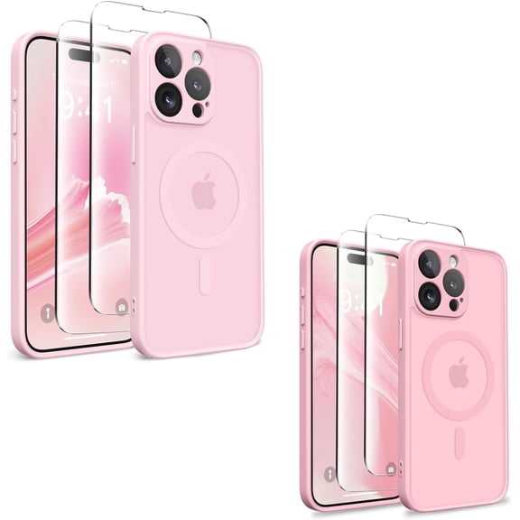 Magnetic for iPhone 13 Pro Case, [Compatible with MagSafe] [Full Camera Protection] Shockproof Slim Thin Case Cover for Translucent Matte Phone Case for iPhone 13 Pro, Pastel Pink & Peach Pink