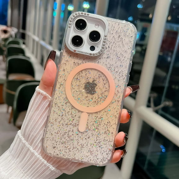 Magnetic for iPhone 13 Pro Case, Glitter Bling Case Compatible with Mag-safe Flexible TPU&PC Sparkly Sequin Transparent Shockproof Anti-fall Phone Case Cover for iPhone 13 Pro,Desertgold