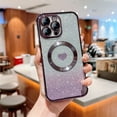 thumbnail image 1 of Magnetic for iPhone 13 Pro Case, Luxury Plating Cute Glitter Love Heart Clear Phone Case [Compatible with MagSafe] Soft TPU Shockproof Protective Phone Cover for Women Girls - Darkpurple, 1 of 9