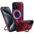 thumbnail image 1 of Magnetic for iPhone 13 Pro Kickstand Case with MagSafe Compatible & Ring Holder Stand, Luxury PU Leather Slim Shockproof Wireless Charging Phone Cover for iPhone 13 Pro, Winered, 1 of 6