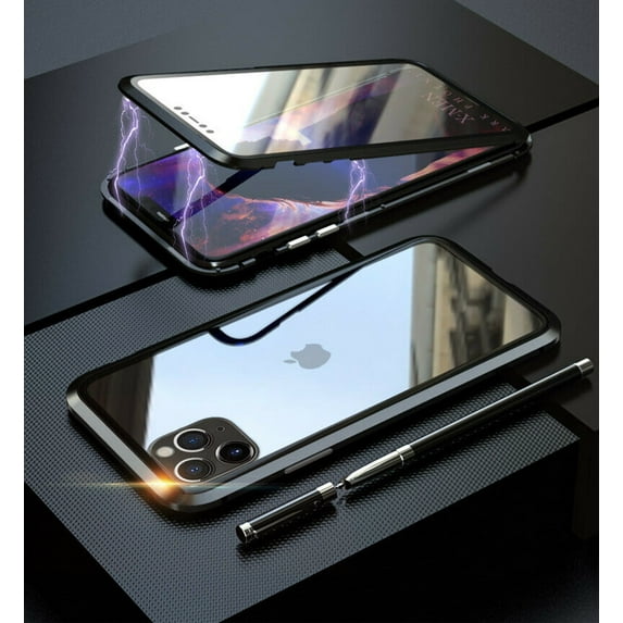 Magnetic iPhone 13 Pro Max Case - (Black) Double Sided Tempered Glass Screen Protector Shockproof and Scratch Resistant Protection