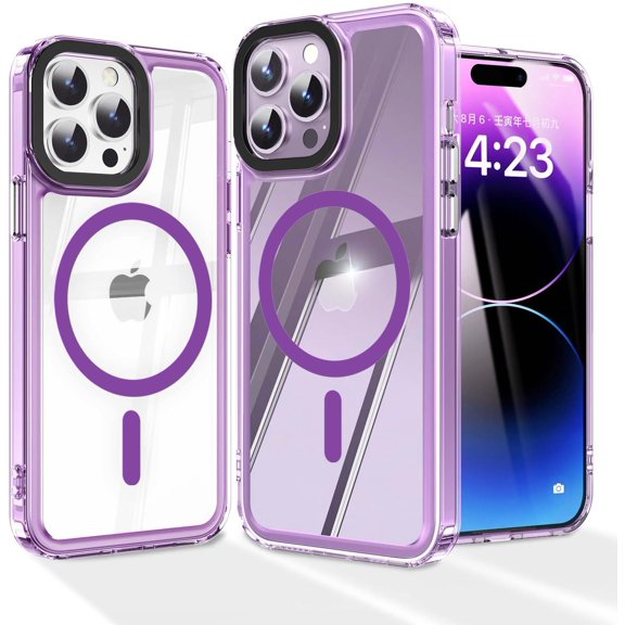 Magnetic for iPhone 13 Pro Max Case Clear, [Anti-Yellowing] [10 FT  Grade Protection] Slim Shockproof Bumper Airbag Compatible with Magsafe Phone Case Cover 6.7 (2023) - Purple