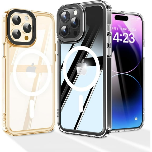 Magnetic for iPhone 13 Pro Max Case Clear, [Anti-Yellowing] [10 FT  Grade Protection] Slim Shockproof Bumper Airbag Compatible with Magsafe Phone Case Cover 6.7 (2023) - Transparent
