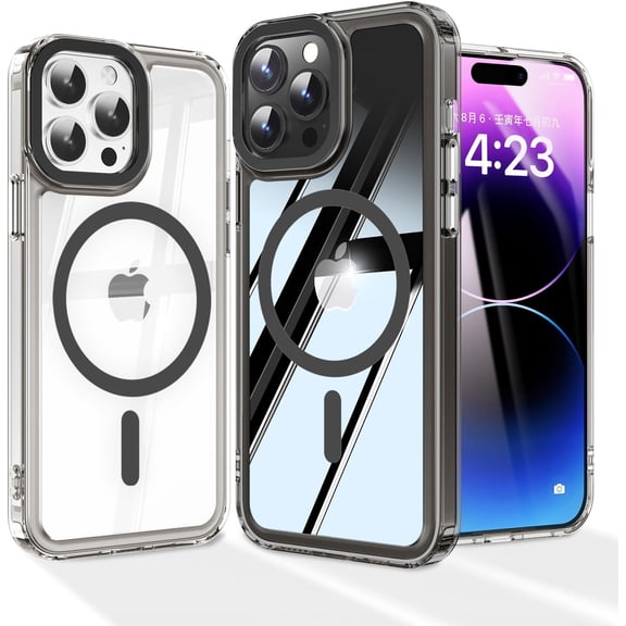 Magnetic for iPhone 13 Pro Max Case Clear, [Anti-Yellowing] [10 FT  Grade Protection] Slim Shockproof Bumper Airbag Compatible with Magsafe Phone Case Cover 6.7 (2023) - Black