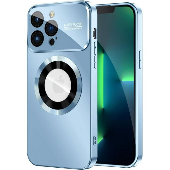 Magnetic for iPhone 13 Pro Max Case, Compatible with MagSafe, Built-in Camera Lens Protector, Logo View, Military Grade Drop Proof Phone Case Cover, Sierra Blue