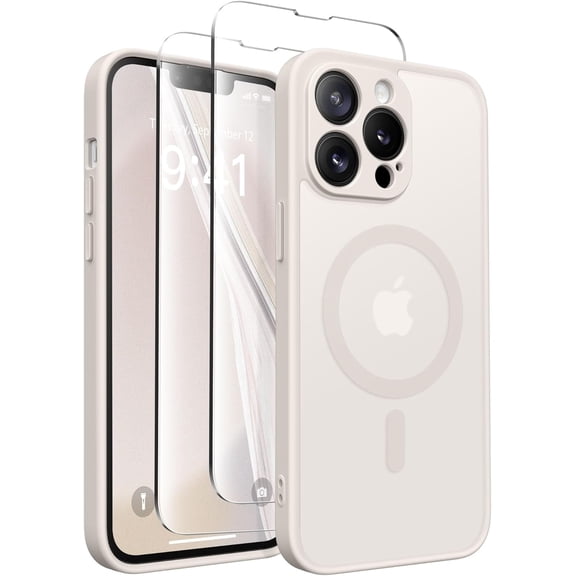 Magnetic for iPhone 13 Pro Max Case, [Compatible with MagSafe] [Full Camera Protection] Shockproof Protective Slim Translucent Matte Phone Case for iPhone 13 Pro Max 6.7'', Stone