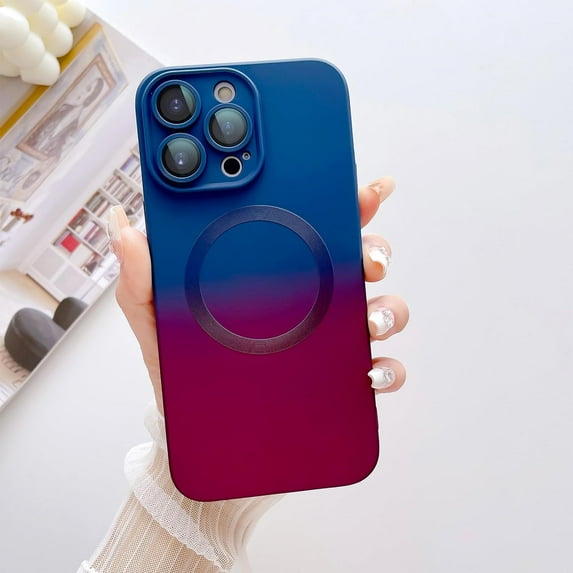 Magnetic for iPhone 13 Pro Max Case, Compatible with MagSafe, Soft TPU Shockproof Protective case, Cute Gradient Color Case with Camera Lens Protector for Women & Men, BlueRed