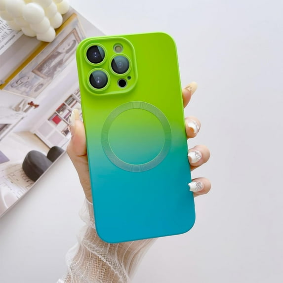 Magnetic for iPhone 13 Pro Max Case, Compatible with MagSafe, Soft TPU Shockproof Protective case, Cute Gradient Color Case with Camera Lens Protector for Women & Men, GreenBlue