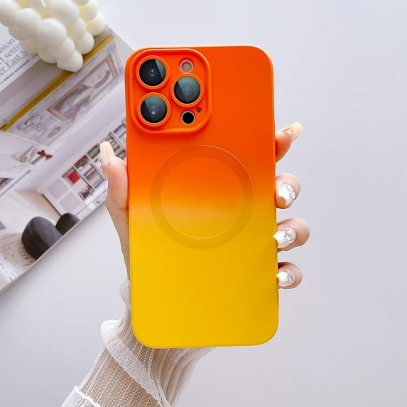 Magnetic for iPhone 13 Pro Max Case, Compatible with MagSafe, Soft TPU Shockproof Protective case, Cute Gradient Color Case with Camera Lens Protector for Women & Men, OrangeYellow