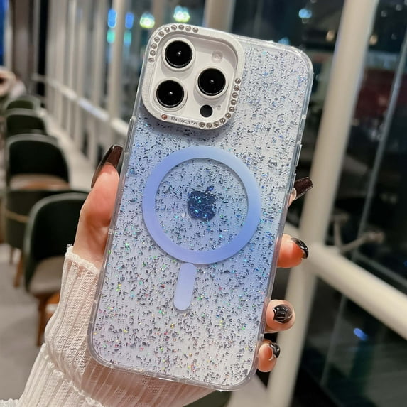 Magnetic for iPhone 13 Pro Max Case, Glitter Bling Case Compatible with Mag-safe Flexible TPU&PC Sparkly Sequin Transparent Shockproof Anti-fall Phone Case Cover for iPhone 13 Pro Max,Blue