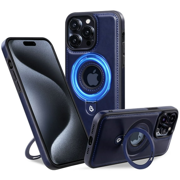 Magnetic for iPhone 13 Pro Max Case with MagSafe Compatible & Ring Holder Stand, Luxury PU Leather Slim Shockproof Cover Support Wireless Charging Kickstand Phone Case for iPhone 13 Pro Max, Darkblue