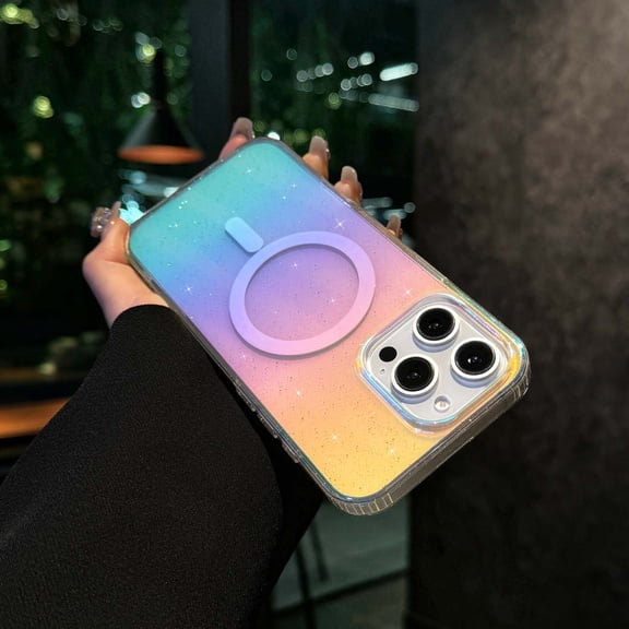 Magnetic for iPhone 13 Pro Max Case Women Girls, [Holographic Iridescent Color Changing Effect] Fashion Slim Cute and Shockproof Anti-fall Protective Transparent Dazzling Color Phone Case Cover,C