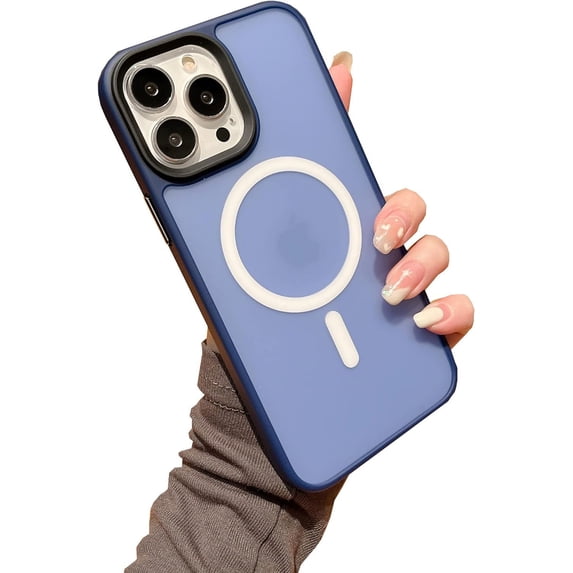 Magnetic For iPhone 13 Pro Max Case wireless charging anti-fingerprint Compatible with MagSafe for Women Men , Hard translucent matte back Cover , Luxury Phone Cases (For iphone 13ProMax, Dark blue)