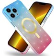 thumbnail image 1 of Magnetic for iPhone 13 Pro Max Phone Case for Women/Men, MagSafe Gradation Color Glitter Hard Case, Military Grade Drop Protection Shockproof Protective Case 6.7inch- Blue Gradation Pink, 1 of 12