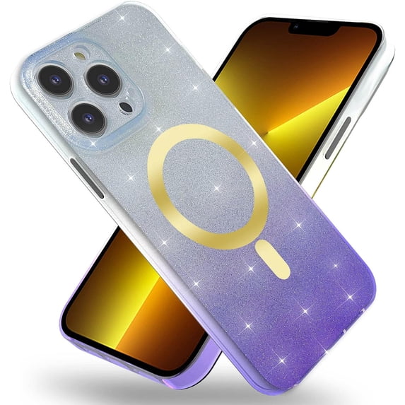 Magnetic for iPhone 13 Pro Max Phone Case for Women/Men,MagSafe Gradation Color Glitter Hard Case, Military Grade Drop Protection Shockproof Protective Case 6.7inch- Silver Gradation Purple