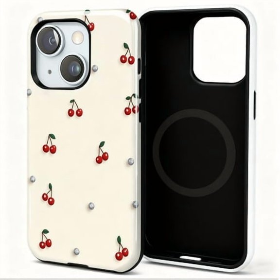 Magnetic for iPhone 13 Pro max Case (Compatible with MagSafe) (Military Grade Drop Protection) 13 Puls Lightweight Phone Case Matte Shockproof Phone vintage embroidered cherry pattern