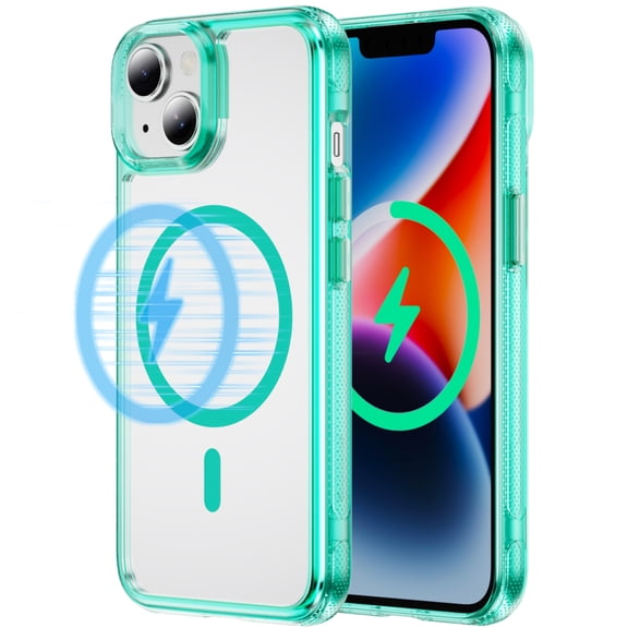 Magnetic for iPhone 13/iPhone 14/ 6.1" Case, Compatible with Magsafe Military Shockproof Protective Bumper Cute Transparent Slim Anti-Yellowing Phone Case for iPhone 13/iPhone 14 Cover,