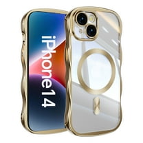 Magnetic For iPhone 14/13 Phone Case,Cute Wavy Frame,Compatible with Mag-safe,Ultra Slim Shockproof Anti-fall Protection,Rugged Durable Electroplated Bumper Thin Phone Case,Gold