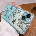 thumbnail image 1 of Magnetic for iPhone 14 Case 6.1", Cute Butterfly Pattern, Glitter Bling Diamond Edge Sparkly Cover Screen Protector Gradient Phone Case Camera Protection for Girls Women -Blue, 1 of 12