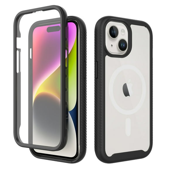Magnetic for iPhone 14 Case, [Compatible with MagSafe] [Built-in Screen Protector] Dustproof Full Body Shockproof Transparent Phone Case Cover for iPhone 14 - Black