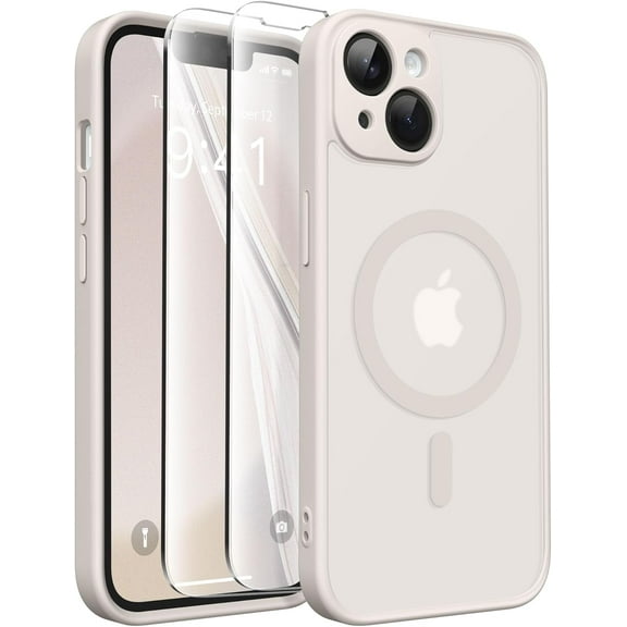 Magnetic for iPhone 14 Case, [Compatible with MagSafe] [Full Camera Protection] [14FT Drop Protection] Shockproof Protective Slim Translucent Matte Phone Case for iPhone 14, Stone
