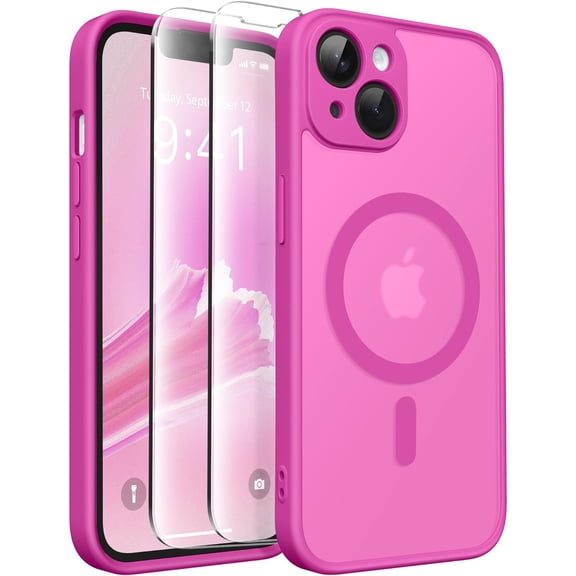Magnetic for iPhone 14 Case, [Compatible with MagSafe] [Full Camera Protection] [14FT Drop Protection] Shockproof Protective Slim Translucent Matte Phone Case for iPhone 14, Shocking Pink