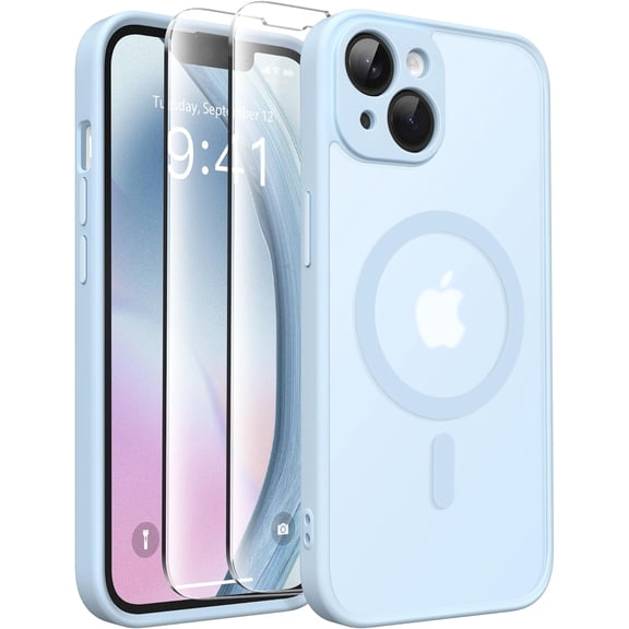 Magnetic for iPhone 14 Case, [Compatible with MagSafe] [Full Camera Protection] [14FT Drop Protection] Shockproof Protective Slim Translucent Matte Phone Case for iPhone 14, Light Blue