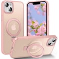 thumbnail image 1 of Magnetic for iPhone 14 Case with Ring Stand, [10 FT Drop Protection] [Velvety Touch] Slim Translucent Matte Back Shockproof Phone Case for iPhone 14 6.1'', Pink, 1 of 14