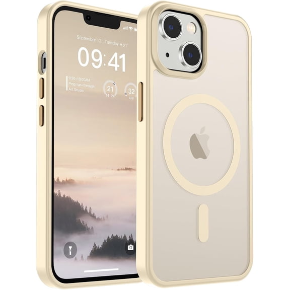 Magnetic for iPhone 14 Case & iPhone 13 Case (Compatible with MagSafe)(10 FT Military Grade Drop Protection) Slim Translucent Matte Shockproof Women Girl Phone Cover,Antique White