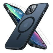 Magnetic for iPhone 14 Case/iPhone 13 Case [Compatible with MagSafe] with 2X Screen Protector, Military-Grade Slim Shockproof Phone Case Translucent Matte Cover for iPhone 13/14 6.1inch, Black