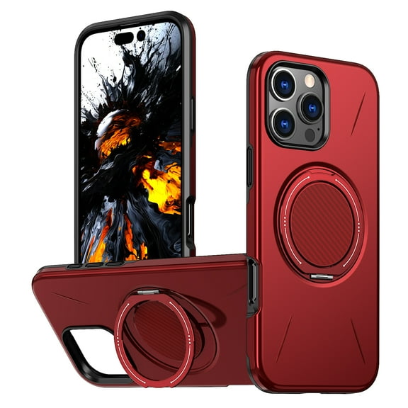 Magnetic For iPhone 14 Phone Case,360° Rotatable Ring Kickstand,Compatible with Mag-safe,Anti-Drop Protection,Heavy Duty Shockproof Anti-Scratch Rugged Phone Case Cover,Red