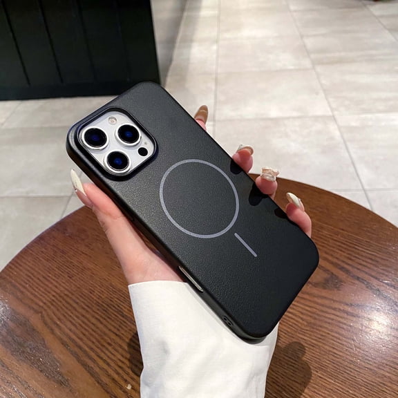 Magnetic For iPhone 14 Phone Case,Compatible with Mag-Safe,Lightweight Ultra Slim Shockproof Protective,Anti-Scratch Lychee Pattern PU Leather Back Rugged Thin Fit Phone Case,Black