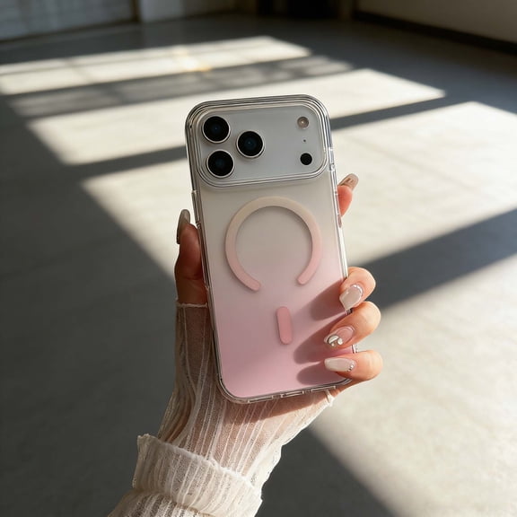 Magnetic For iPhone 14 Phone Case,Compatible With Wireless Charging,Gradient Crystal Transparent Back,Shockproof Drop Protection,Ultra Slim Durable Thin Fit Phone Case,Pink