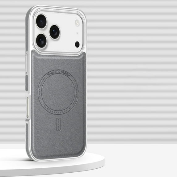 Magnetic For iPhone 14 Phone Case,Ultra Slim Anti-Scratch PU Leather Back,Compatible with Mag-Safe,Anti-fall Shockproof Protection Electroplated Bumper Rugged Phone Case,Gray