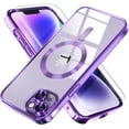 thumbnail image 1 of Magnetic for iPhone 14 Plus Case Compatible with MagSafe [Never Yellowing] [Military Grade Drop Protection] Full Camera Lens Protector Plating Soft Clear Phone Case for Women Girls, Purple, 1 of 7