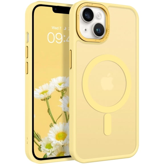 Magnetic for iPhone 14 Plus Case, [Compatible with MagSafe] Translucent Matte Frosted Slim Lightweight Shockproof Women Men Girl Protective Cover Case for iPhone 14 Plus 6.7", Yellow