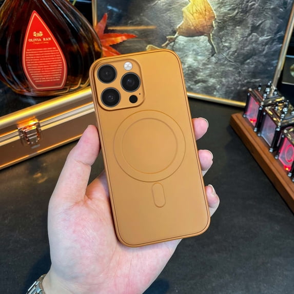 Magnetic For iPhone 14 Plus Phone Case,Ultra Slim,with Lens Film,Compatible with Mag-Safe,Dropproof Heavy Duty Tough Rugged Shockproof Thin Fit Phone Case Cover for iPhone 14 Plus,Brown