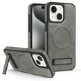 thumbnail image 1 of Magnetic for iPhone 14 Plus Premium PU Leather Case,Built-in Invisible Stand [Compatible with Magsafe] Protective Slim Kickstand Phone Cover Compatible with iPhone 14 Plus, Gray, 1 of 10