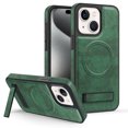 thumbnail image 1 of Magnetic for iPhone 14 Premium PU Leather Case,Built-in Invisible Stand [Compatible with Magsafe] Protective Slim Kickstand Phone Cover Compatible with iPhone 14, Darkgreen, 1 of 10