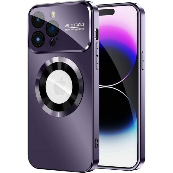 Magnetic for iPhone 14 Pro Case, Compatible with MagSafe, Built-in Camera Lens Protector, Logo View, Military Grade Drop Proof Phone Case Cover, Purple