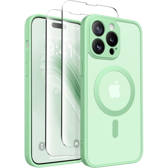 Magnetic for iPhone 14 Pro Case, [Compatible with MagSafe] [Full Camera Protection] Shockproof Protective Slim Translucent Matte Phone Case for iPhone 14 Pro 6.1'', Bamboo Green