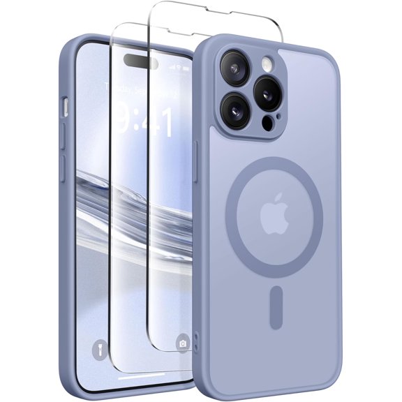 Magnetic for iPhone 14 Pro Case, [Compatible with MagSafe] [Full Camera Protection] Shockproof Protective Slim Translucent Matte Phone Case for iPhone 14 Pro 6.1'', Lavender Grey