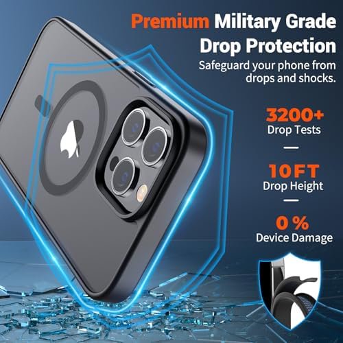 Magnetic for iPhone 14 Pro Case (Compatible with MagSafe) (Military Grade Drop Protection) Slim Translucent Matte Shockproof with Anti-Fingerprint Phone Case, Black