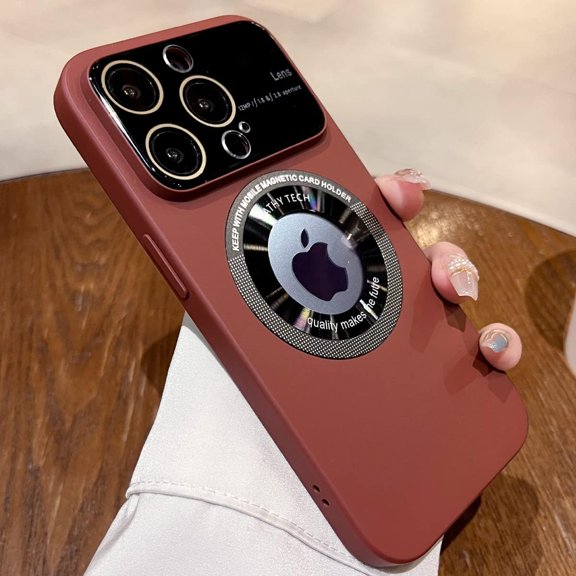 Magnetic for iPhone 14 Pro Case Logo View, Window Glass Lens Camera Protector,Compatible with Magsafe, Women Men Hard Shockproof Cases for iPhone 14Pro Slim Matte Cover 6.1 inch (Wine red)