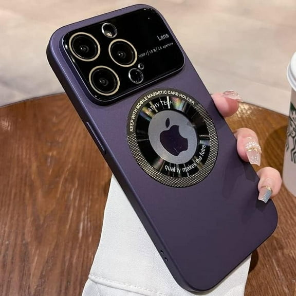 Magnetic for iPhone 14 Pro Case Logo View, Window Glass Lens Camera Protector,Compatible with Magsafe, Women Men Hard Shockproof Cases for iPhone 14Pro Slim Matte Cover 6.1 inch (Purple)